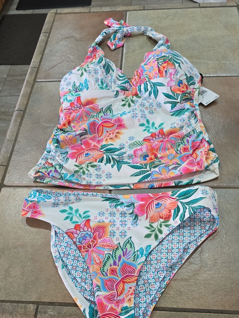 La Blanca Floral Halter Tankini Two-Piece Swimsuit Nwt